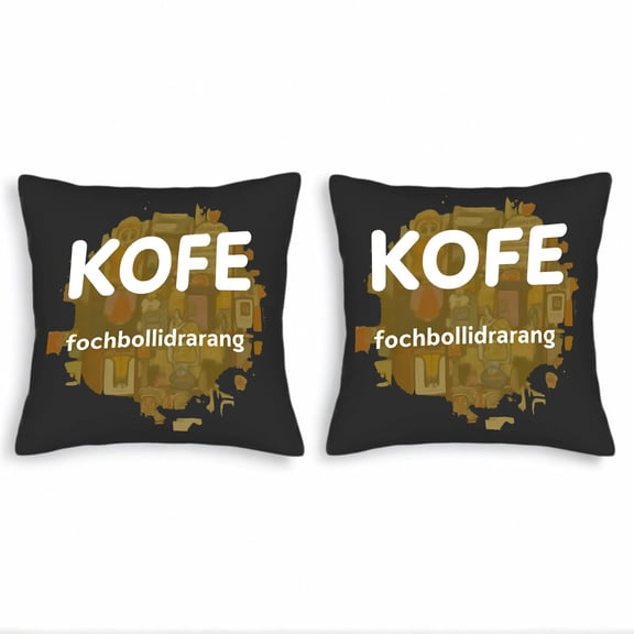 Set of 2 Decorative Throw Pillow Covers 18x18in - Bold " KOFE " Text with Abstract Colorful Design for Couch Bed or Car