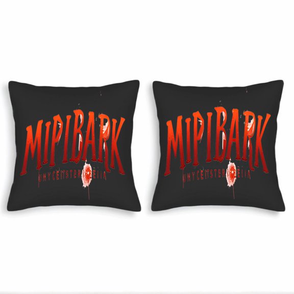 Set of 2 Decorative Throw Pillow Covers 18x18in - Bold Red & Orange ' MIPIBARK ' Design on Black Background Artistic Splatter Pattern
