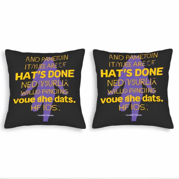 Set of 2 Decorative Throw Pillow Covers 18x18in - Bold Yellow & Purple Design on Black Background Perfect for Couch Bed or Car