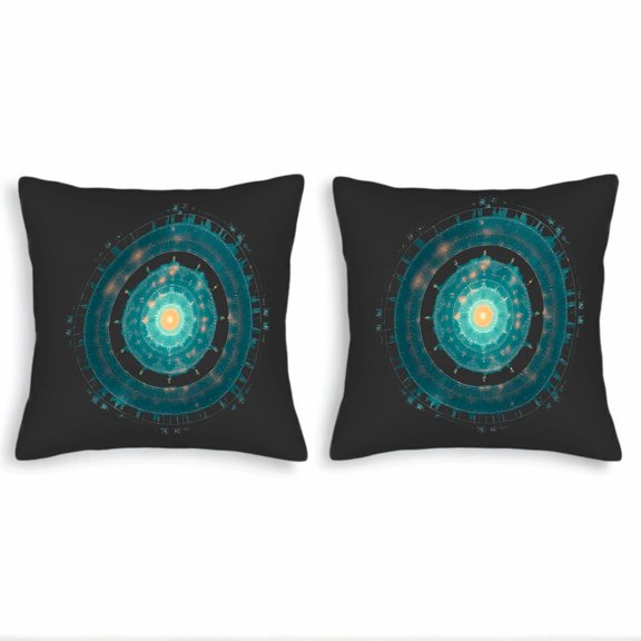 Set of 2 Decorative Throw Pillow Covers 18x18in - Celestial Design with Glowing Core & Intricate Patterns for Couch Bed Car