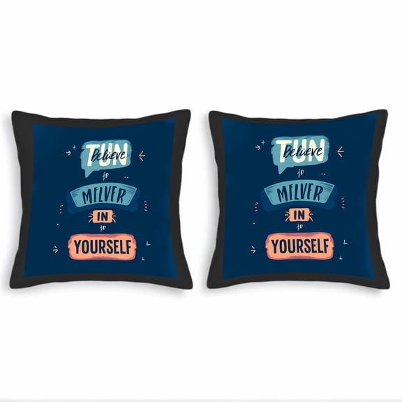 Set of 2 Decorative Throw Pillow Covers 18x18in - Cheerful Dark Blue with Motivational Quote & Playful Design for Couch Bed Car