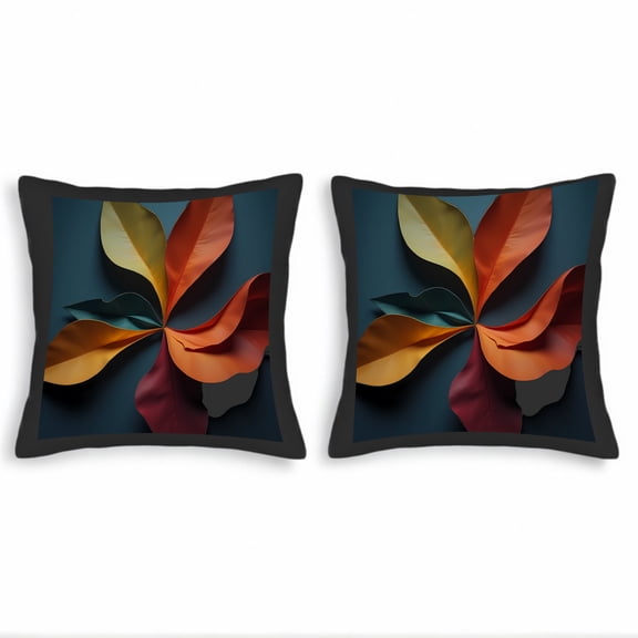 Set of 2 Decorative Throw Pillow Covers 18x18in - Colorful Leaf Pattern on Dark Background Perfect for Couch Bed and Car