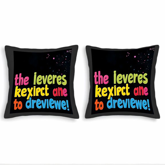 Set of 2 Decorative Throw Pillow Covers 18x18in - Colorful Playful Text on Black Background with Festive Star Accents for Couch Bed Car