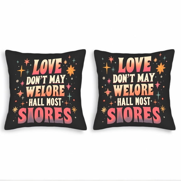 Set of 2 Decorative Throw Pillow Covers 18x18in - Colorful Whimsical Design with Playful Message & Stars for Couch Bed Car