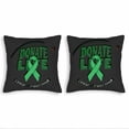 thumbnail image 1 of Set of 2 Decorative Throw Pillow Covers 18x18in - Dark Background with Green Ribbon & ' DONATE LIFE ' Design for Couch Bed Car, 1 of 8