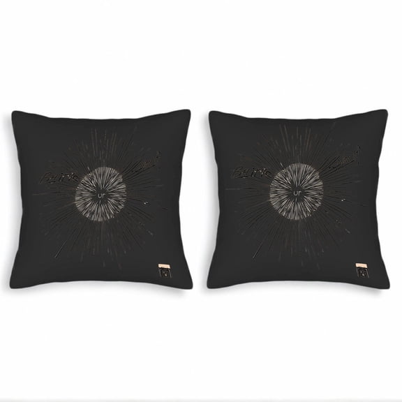 Set of 2 Decorative Throw Pillow Covers 18x18in - Dark Background with Radiating Burst Design ' Burle Burle ' Text Perfect for Couch Bed Car