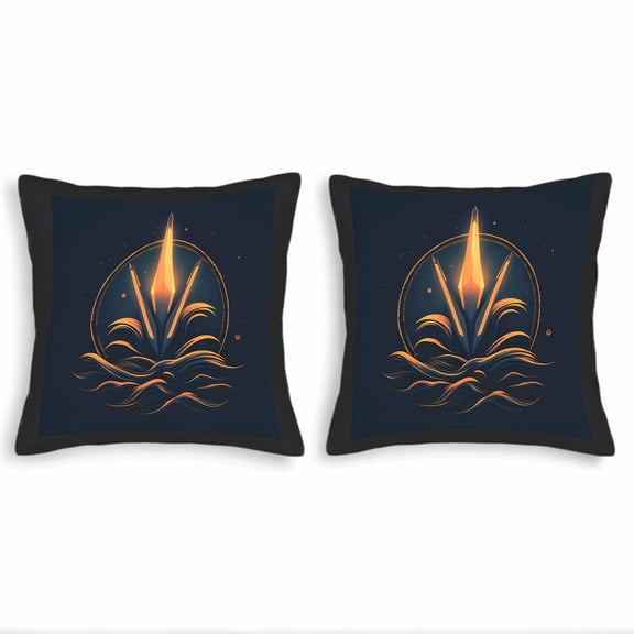Set of 2 Decorative Throw Pillow Covers 18x18in - Dark Blue with Glowing Design & Stylized Waves Perfect for Couch Bed Car