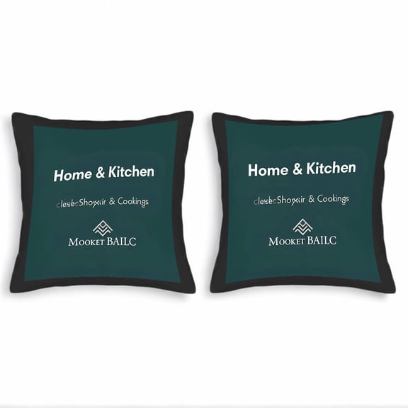 Set of 2 Decorative Throw Pillow Covers 18x18in Dark Green with Black Border Elegant ' Home & Kitchen ' Design for Couch Bed Car