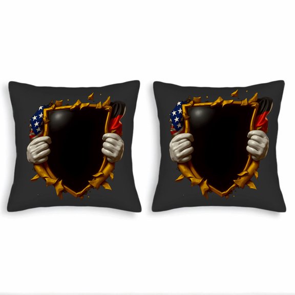 Set of 2 Decorative Throw Pillow Covers 18x18in - Design with Torn Effect Golden Edges American Flag Elements for Couch Bed Car