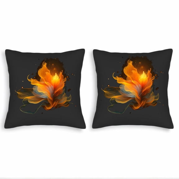 Set of 2 Decorative Throw Pillow Covers 18x18in - Dynamic Flame Design in Vibrant Orange Yellow and Red for Couch Bed Car
