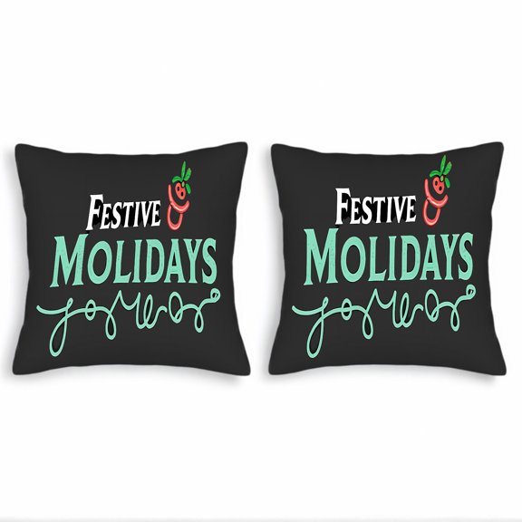 Set of 2 Decorative Throw Pillow Covers 18x18in - Festive Holidays Joy Design with Bold White & Cursive Green Text Perfect for Couch Bed Car