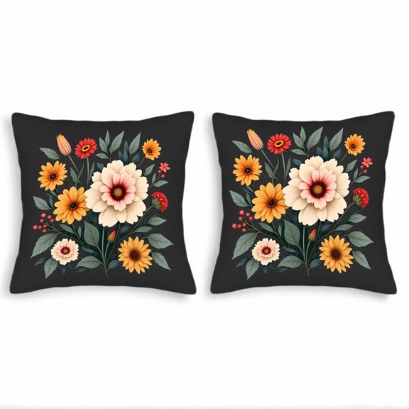 Set of 2 Decorative Throw Pillow Covers 18x18in - Floral Pattern Design with Vibrant Colors for Couch Bed Car