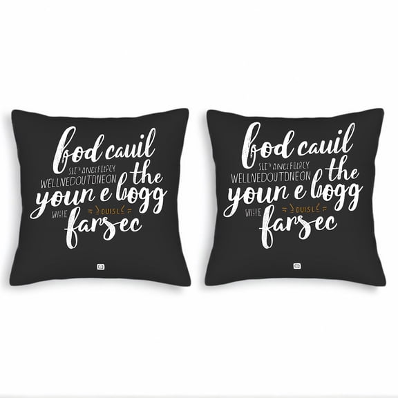 Set of 2 Decorative Throw Pillow Covers 18x18in - Modern Black Background with Playful White Text & Orange Accents for Couch Bed Car