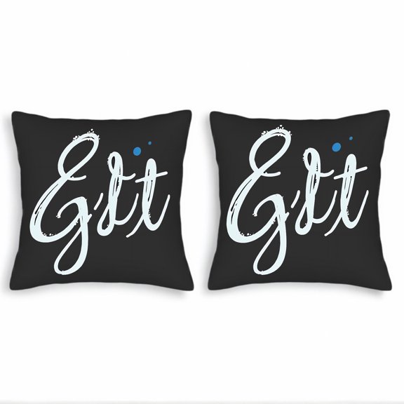 Set of 2 Decorative Throw Pillow Covers 18x18in - Modern Black Background with White Cursive ' Edit ' Text & Blue Dots for Couch Bed Car