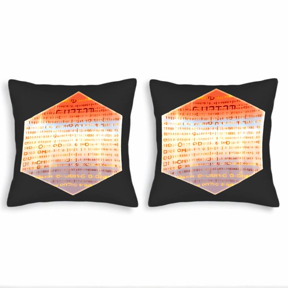 Set of 2 Decorative Throw Pillow Covers 18x18in - Modern Hexagonal Pattern with Gradient Orange & Yellow Tech-Inspired Design for Couch Bed Car