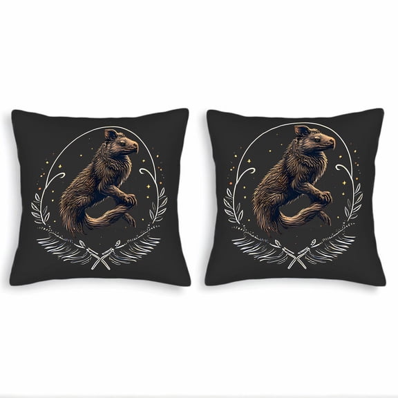 Set of 2 Decorative Throw Pillow Covers 18x18in - Mythical Wolf Fox Design with Stars & Leaves for Couch Bed Car