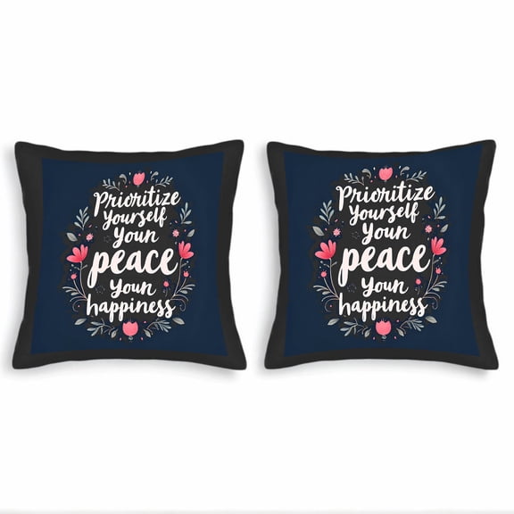 Set of 2 Decorative Throw Pillow Covers 18x18in - Navy Blue with Motivational Quote & Floral Design for Couch Bed Car