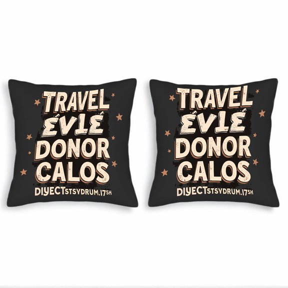 Set of 2 Decorative Throw Pillow Covers 18x18in - Playful Dark Background with Bold " TRAVEL " Text & Star Accents for Couch Bed Car