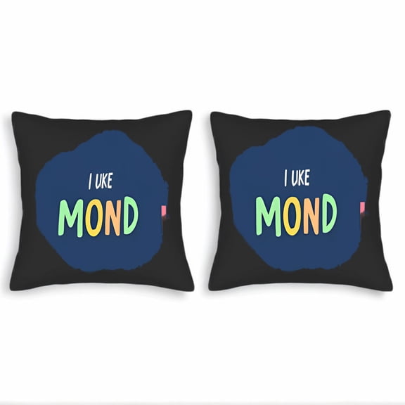 Set of 2 Decorative Throw Pillow Covers 18x18in - Playful " I UKE MOND " Design on Dark Background Perfect for Couch Bed Car