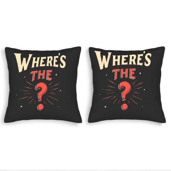Set of 2 Decorative Throw Pillow Covers 18x18in - Retro Black Background with Bold Red Question Mark & Cream Text Perfect for Couch Bed Car
