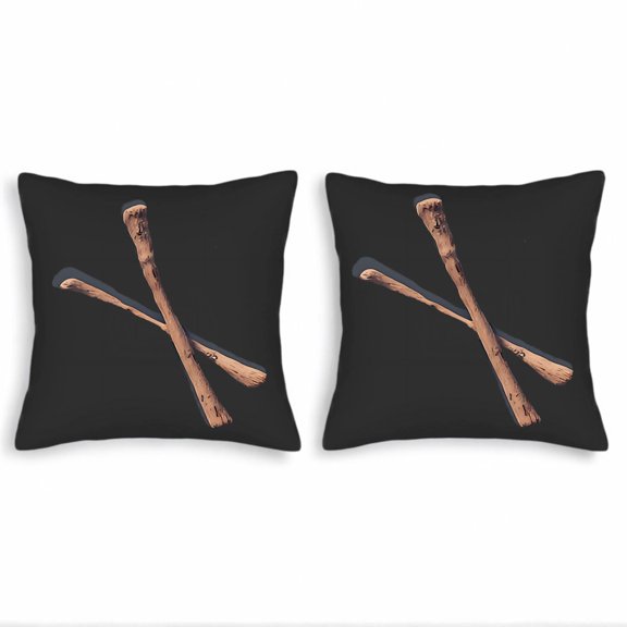 Set of 2 Decorative Throw Pillow Covers 18x18in - Rustic Crossed Wooden Sticks Design for Couch Bed or Car - Artistic & Symmetrical
