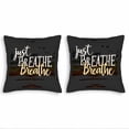 thumbnail image 1 of Set of 2 Decorative Throw Pillow Covers 18x18in - Serene Watercolor Design with ' Just Breathe ' in White & Yellow for Couch Bed Car, 1 of 8