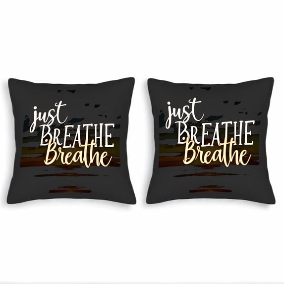 Set of 2 Decorative Throw Pillow Covers 18x18in - Serene Watercolor Design with ' Just Breathe ' in White & Yellow for Couch Bed Car