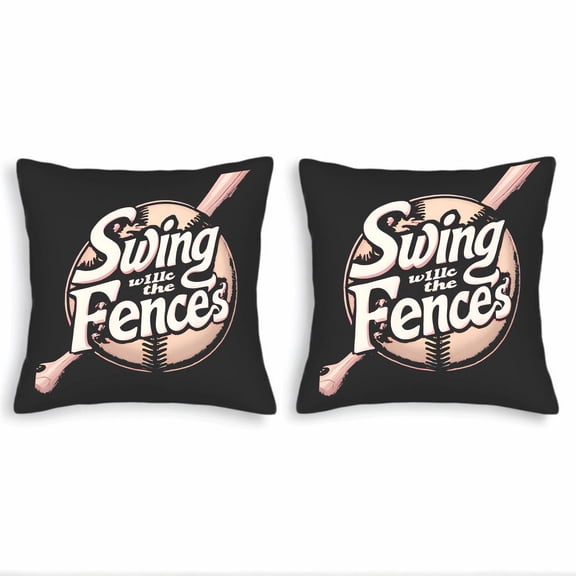 Set of 2 Decorative Throw Pillow Covers 18x18in - Sporty Black Design with Baseball & ' Swing with the Fences ' Text for Couch Bed Car