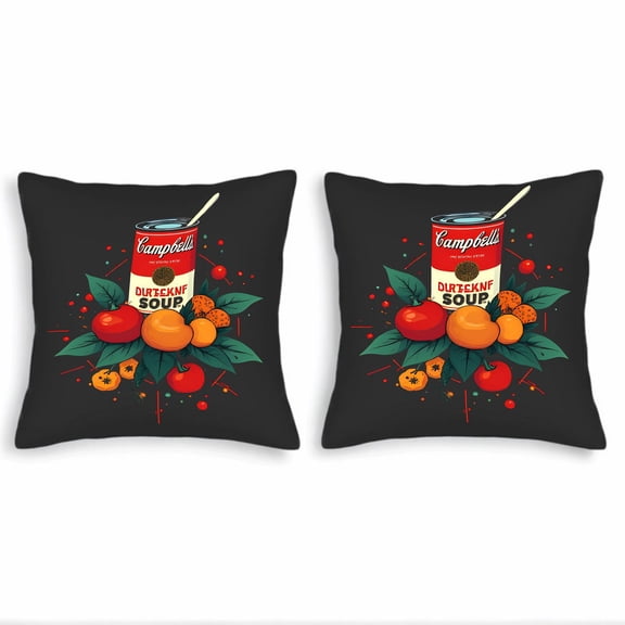 Set of 2 Decorative Throw Pillow Covers 18x18in - Vibrant Dirt - tek Soup Design with Colorful Fruits & Vegetables for Couch Bed Car