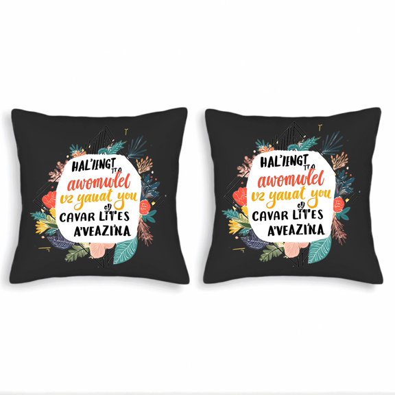 Set of 2 Decorative Throw Pillow Covers 18x18in - Vibrant Floral & Geometric Design on Black Background Perfect for Couch Bed Car