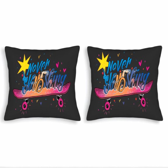 Set of 2 Decorative Throw Pillow Covers 18x18in - Vibrant Skateboard Design with Colorful Hearts & Stars Perfect for Couch Bed Car