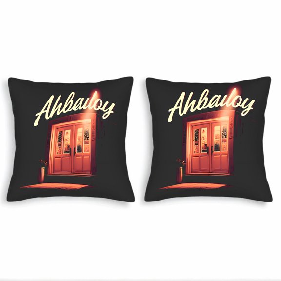 Set of 2 Decorative Throw Pillow Covers 18x18in - Warm Storefront Design with ' Ahbaulay ' & ' SWEET ' Sign Perfect for Couch Bed Car