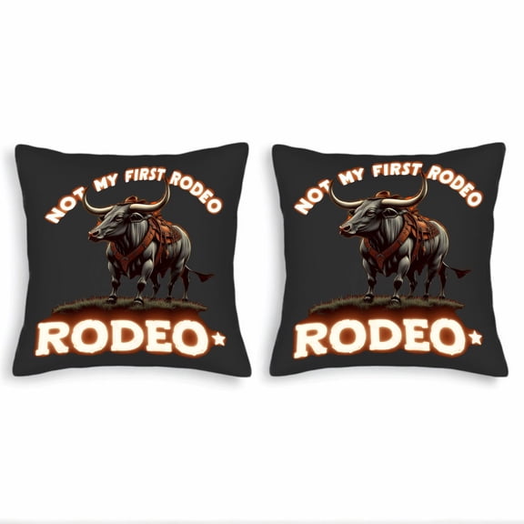 Set of 2 Decorative Throw Pillow Covers 18x18in - Western Design with " NOT MY FIRST RODEO " - Perfect for Couch Bed or Car