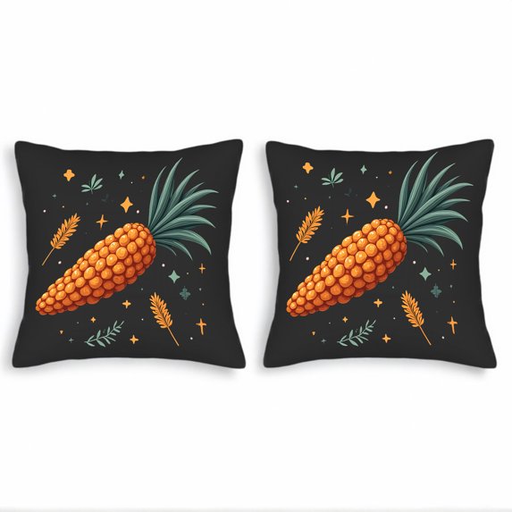 Set of 2 Decorative Throw Pillow Covers 18x18in - Whimsical Pineapple Design with Colorful Stars & Leaves for Couch Bed Car