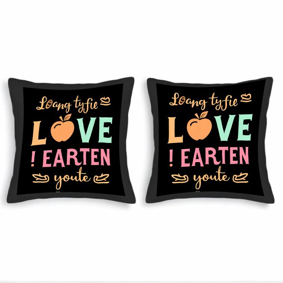 Set of 2 Decorative Throw Pillow Covers 18x18in with Colorful Cursive Design Featuring ' LOVE ' & Playful Graphics for Couch Bed Car