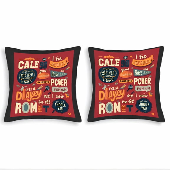 Set of 2 Decorative Throw Pillow Covers 18x18in with Colorful Text and Playful Designs - Perfect for Couch Bed or Car