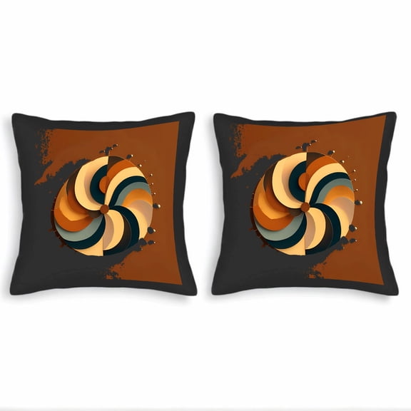 Set of 2 Decorative Throw Pillow Covers 18x18in with Geometric Swirl Design in Orange Brown and Teal for Couch Bed or Car