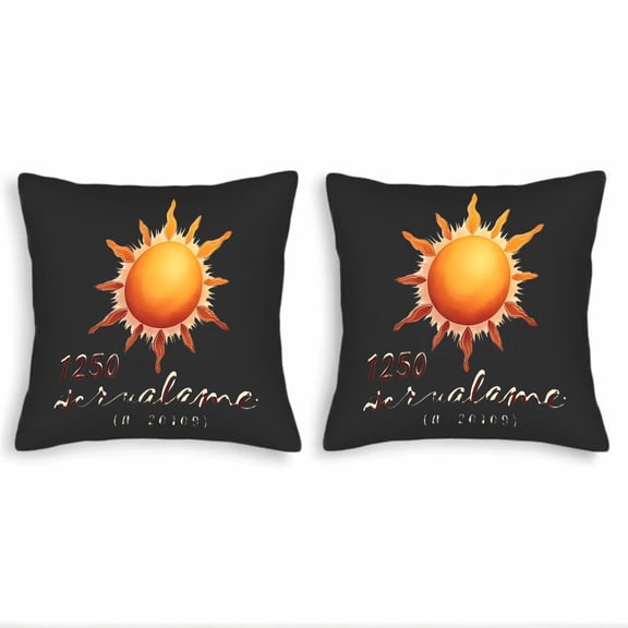 Set of 2 Decorative Throw Pillow Covers 18x18in with Stylish Black Background Vibrant Sun Illustration and Elegant Script Text