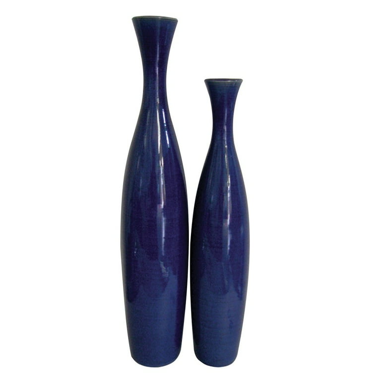 Set Of 2 Deep Indigo Blue Ceramic Tall Thin Vases Set Of 2 Deep Indigo Blue Ceramic Tall Thin Vases