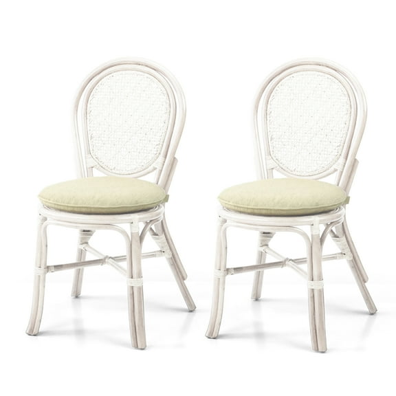 Set of 2 Denver Dining Wicker Side Chairs with Cream Cushions Handmade Rattan, White