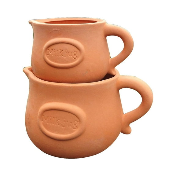 Set of 2 Different Sized Natural Colored Terracotta 'Milk Jug Badged' Garden Planter