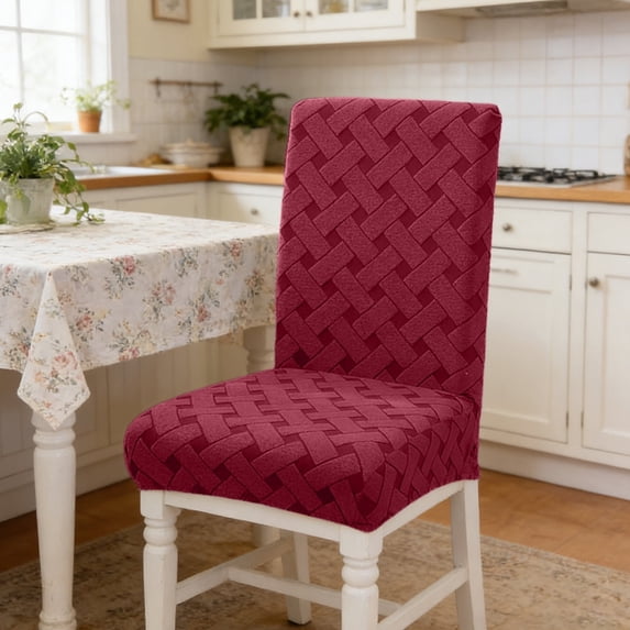 Set of 2 Dining Chair Covers Thick JacquardPolyester Slipcovers, Elastic Retractable Full Wrap, Dirt Resistant, Machine Washable, Multi Color