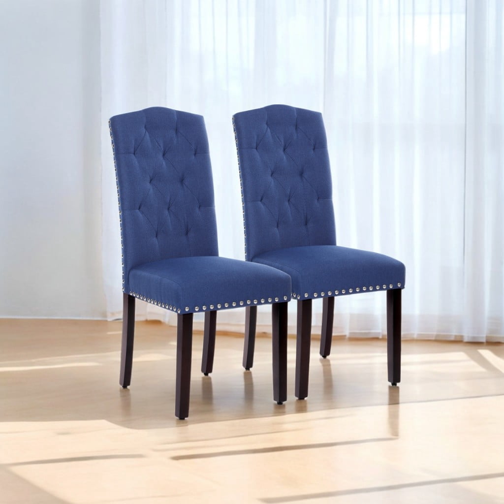 Set of 2 Dining Chairs, High Back, Tufted Design, Solid Wood Legs, Upholstered Seats, 18.1" x 23.2" x 40.5".