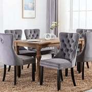 Set of 2 Dining Chairs, High End Velvet Upholstered Dining Chairs, Tufted Dining Chairs with Ring Back and Nailhead Trim-Gray
