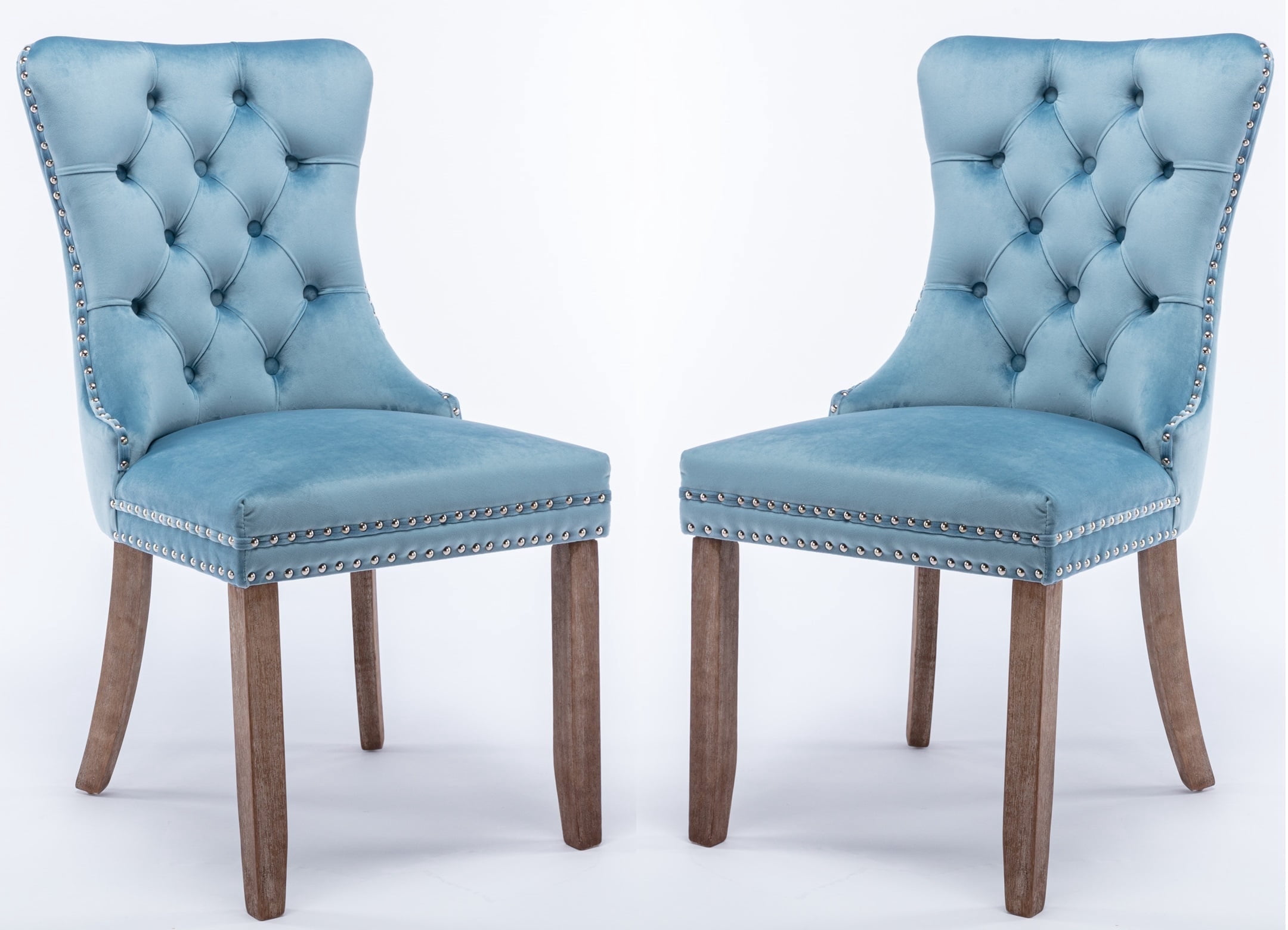 Set of 2 Velvet Upholstered Dining Chairs with Nailhead Trim, Tufted ...