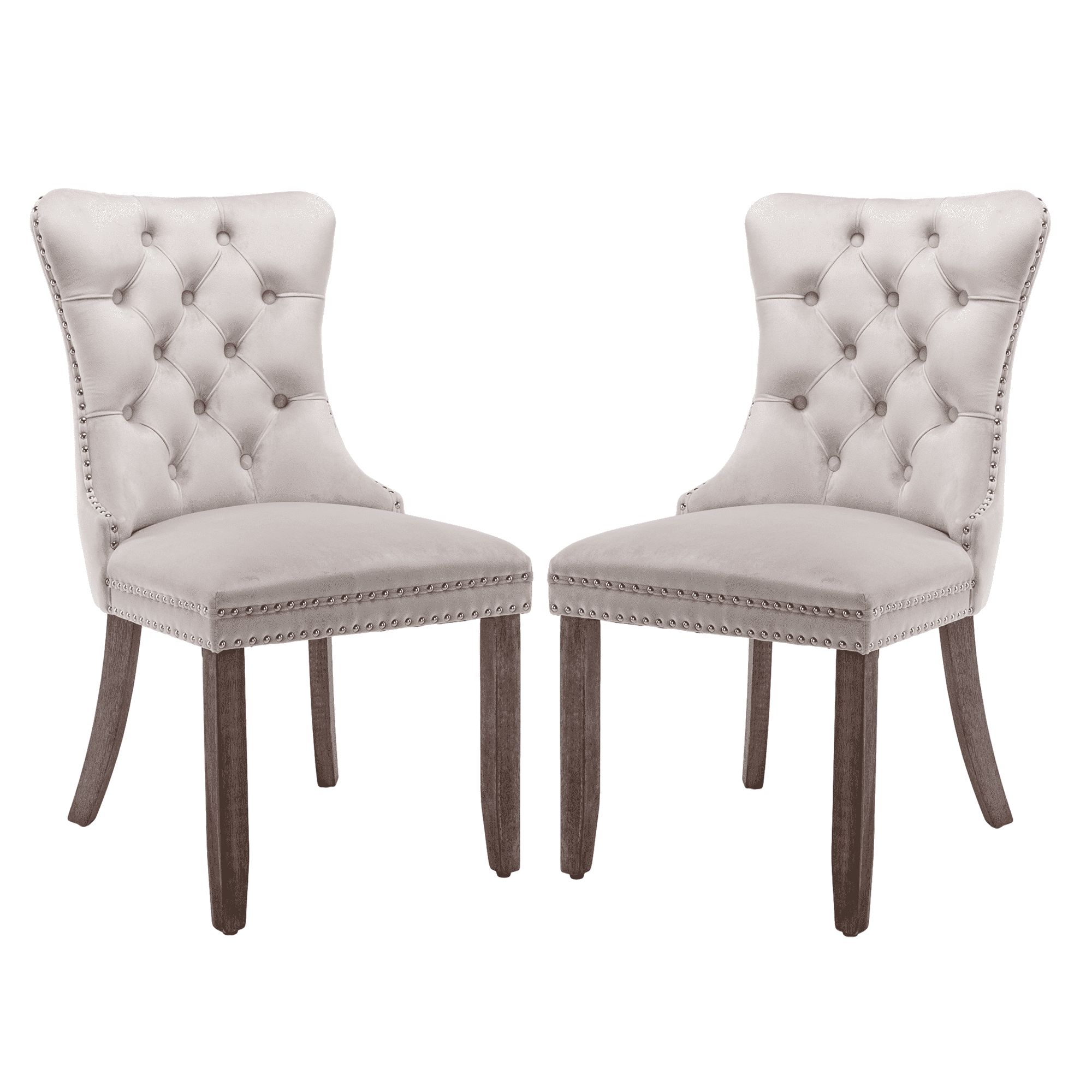 Set of 2 Dining Chairs Leisure Padded Chair, Tufted Solid Wood Velvet Upholstered Dining Chair with Nailhead Trim& Ring Pull for Kitchen, Living Room