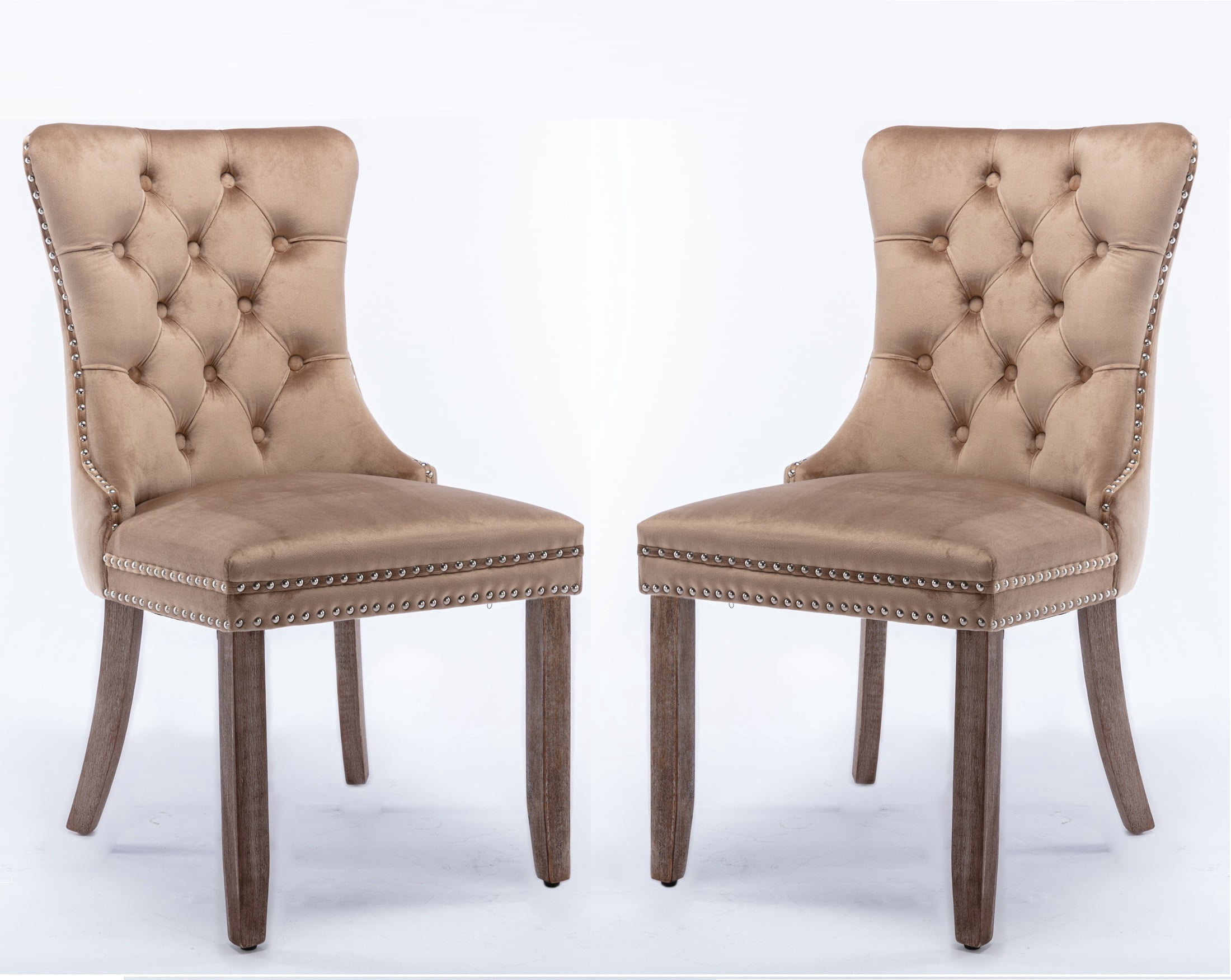 Set of 2 Dining Chairs Leisure Padded Chair, Tufted Solid Wood Velvet ...