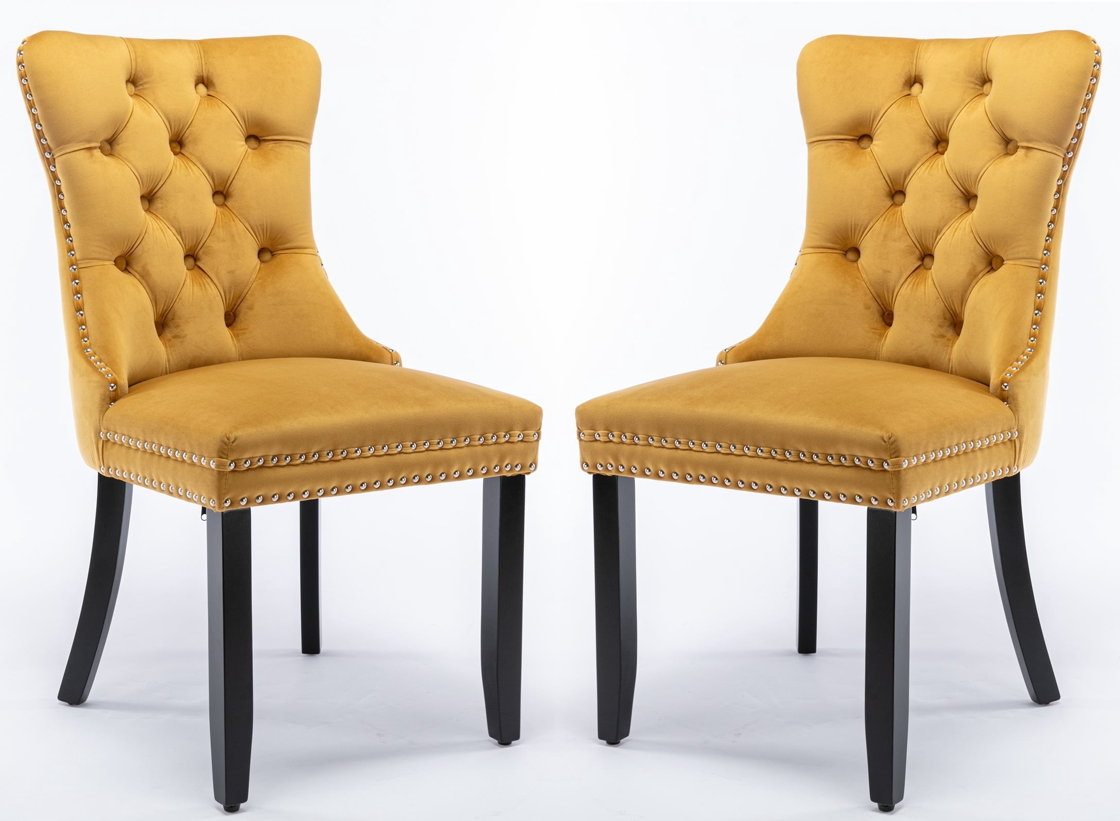 Set of 2 Dining Chairs Leisure Padded Chair, Tufted Solid Wood Velvet ...