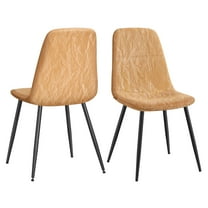 Set of 2 Dining Chairs, Metal Frame with Adjustable Feet, Glacier-Textured Synthetic Leather Upholstery, Easy to Clean, Caramel Brown