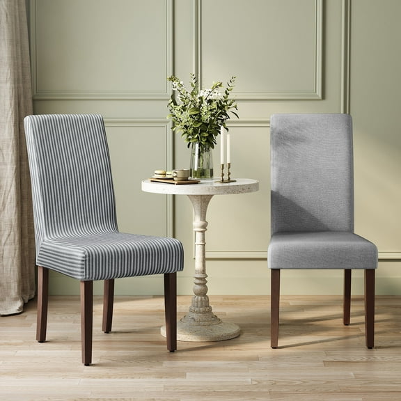 Set of 2 Dining Chairs, Parsons Design with Thick Cushioned Seat & Removable Fabric Cover, High Back Support, Dove Gray, 22.8x18.9x39.4 Inches